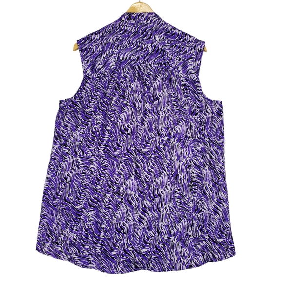 Calvin Klein Sleeveless Blouse Size Large with Purple, Black, and White Pattern - Picture 2 of 16